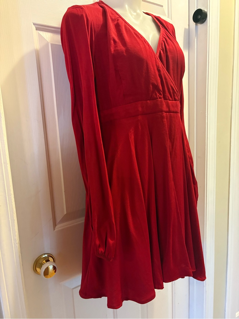 Petal & Pup Red Long-Sleeve Wrap Midi Dress, Sz 12, fits smaller. - Picture 3 of 15